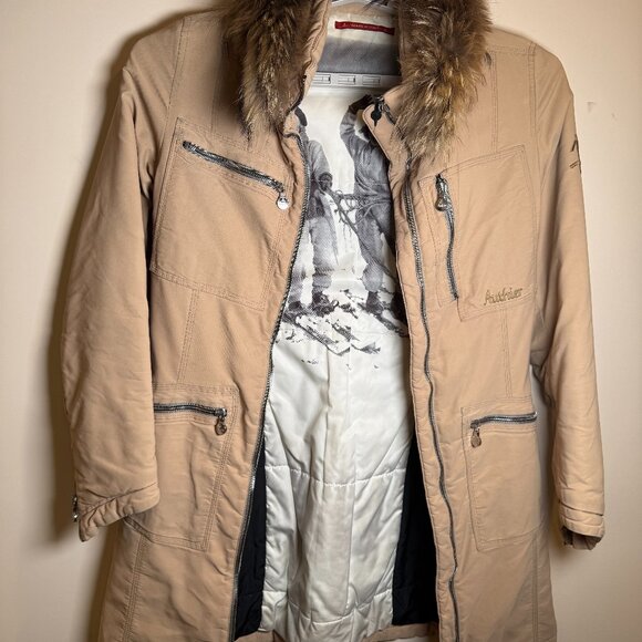 Authier Made in Italy Parka Coat Women’s 8 – Faux Fur Hood, Ski Print Lining - Picture 1 of 6